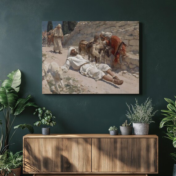 A Biblical Roadside Mercy Scene in Classical Painting Poster