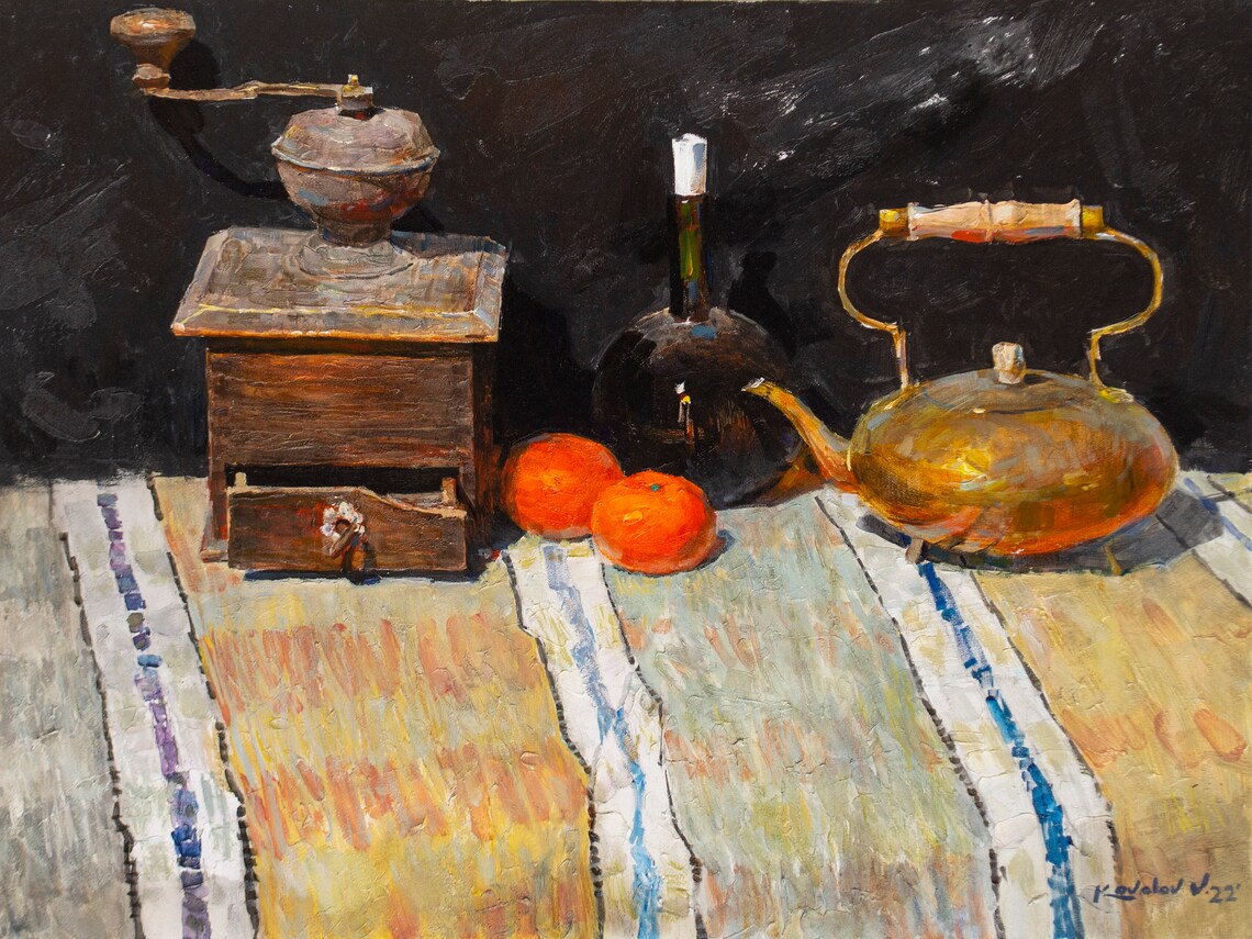 Vintage Still Life With Coffee Grinder And Tangerines - Image 3