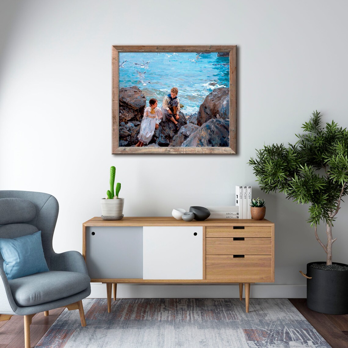 Impressionistic Children on the Sea Coast, Art Print