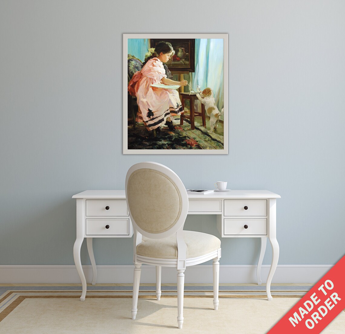 Girl And Dog Painting, Impressionism Home Decor