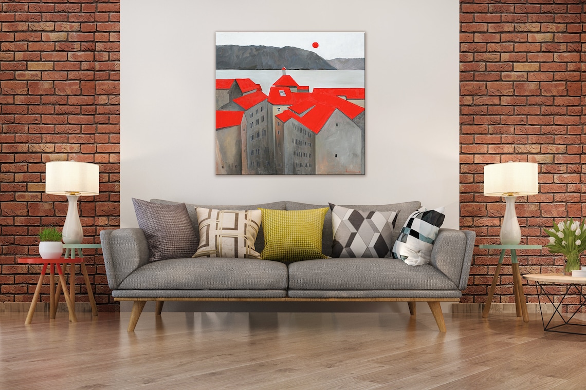Abstract Landscape Painting, Acrylic Artwork - Image 2