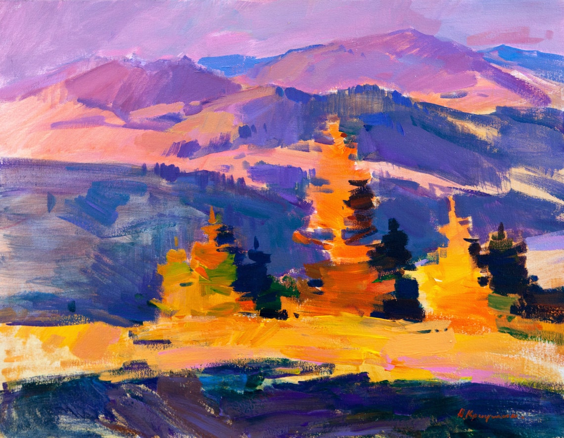 Mountain Painting Original Landscape Hand Painted Artwork On - Image 3