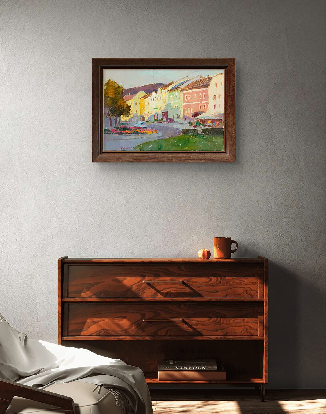 Small Austrian Town Evening Scene, Landscape Art