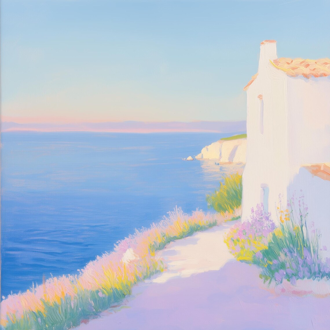 Lavender Breeze By The Sea, Serene Coastal Landscape - Image 2