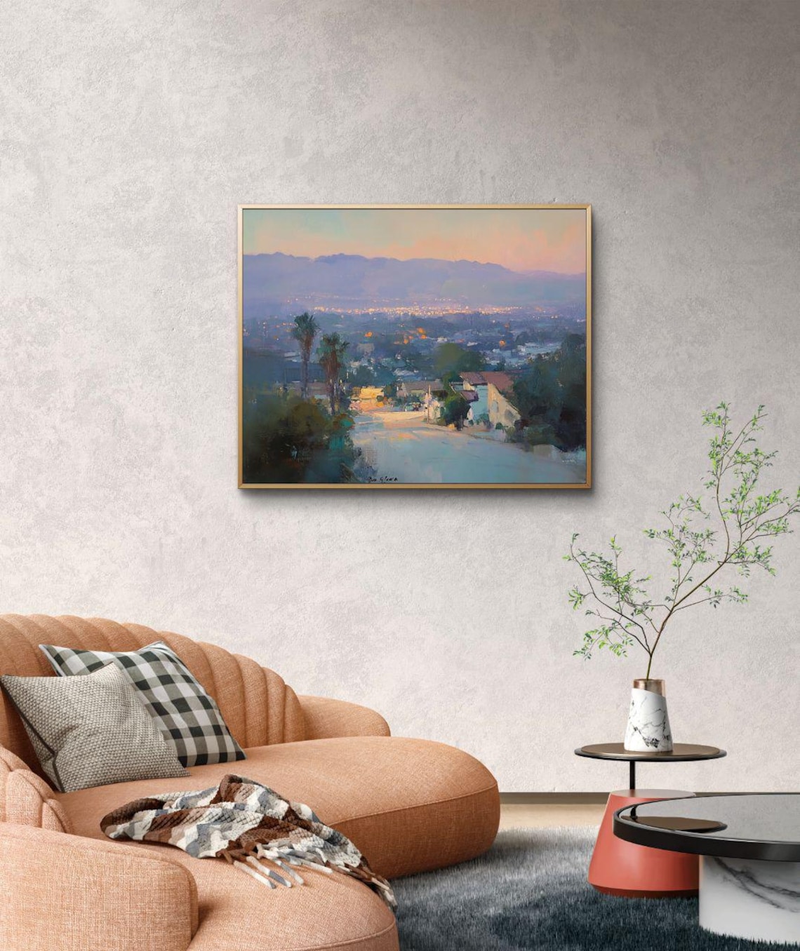 Los Angeles Sunset Cityscape, Impressionist Oil Painting