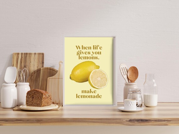 Classic Lemonade Quote Retro Yellow Lemon Kitchen Decor Print