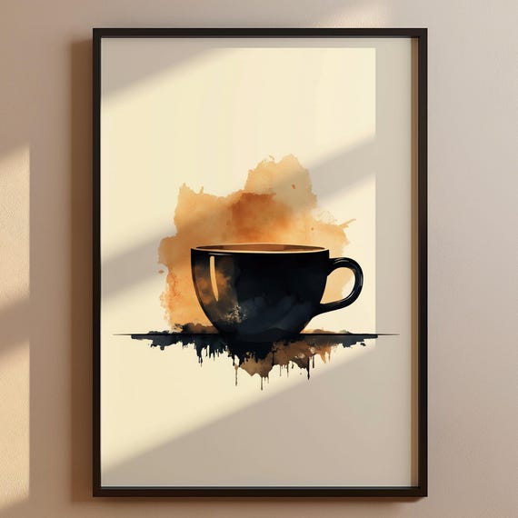 Kitchen Poster With Coffee Cup Watercolor Wall Decor Stylish Art Barista Picture Boho Drinker Decoration