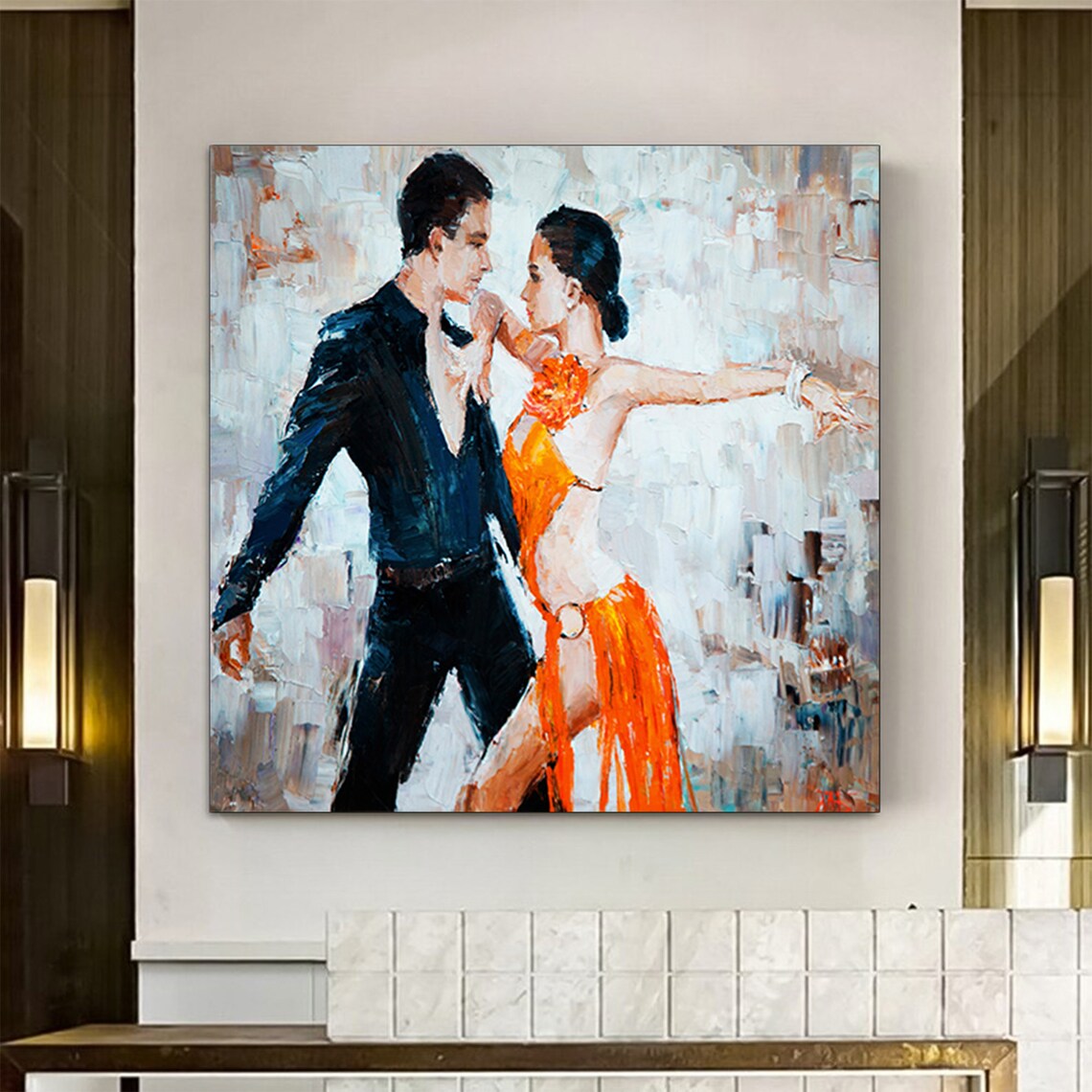 Latin Ballroom Dancers Orange Dress Passion Dance Art Poster