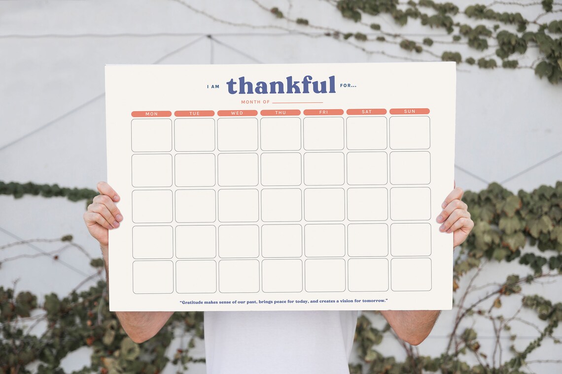 Monthly Gratitude Calendar I Am Thankful For Printable Planner Poster - Image 4