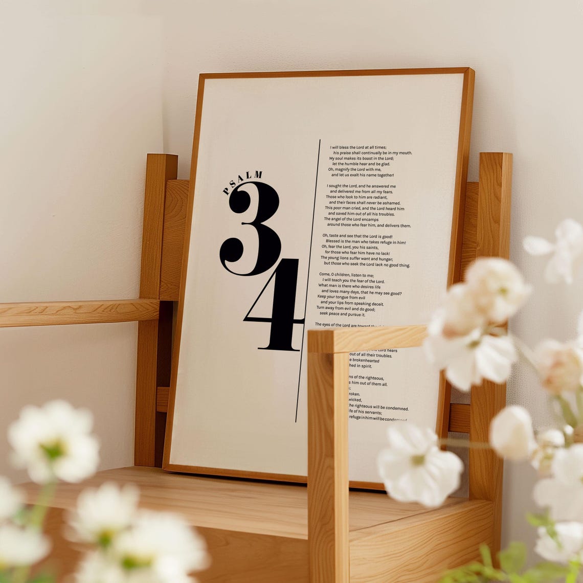 Psalm 34 Bible Verse Wall Art Modern Christian Decor Christian Scripture Poster Bold Typography Baptism Baby Shower Birthday Gift Idea