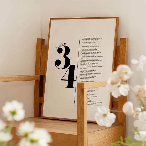 Psalm 34 Bible Verse Wall Art Modern Christian Decor Christian Scripture Poster Bold Typography Baptism Baby Shower Birthday Gift Idea