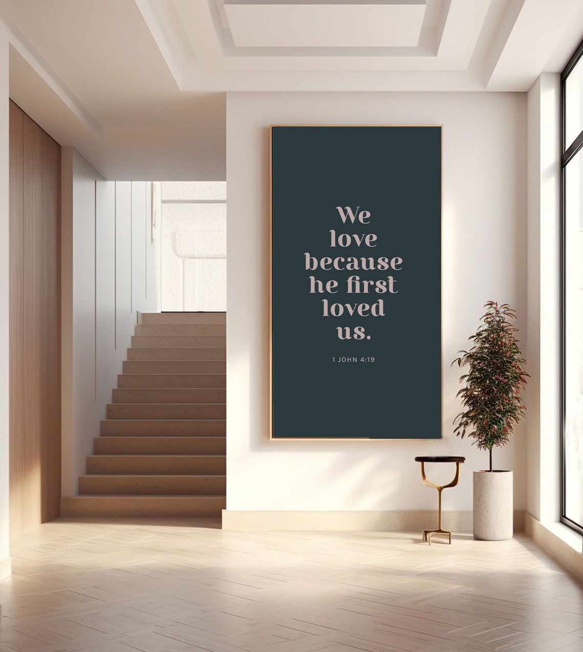 1 John 4:19 We Love Because He First Loved Us Navy Bible Verse Poster - Image 5