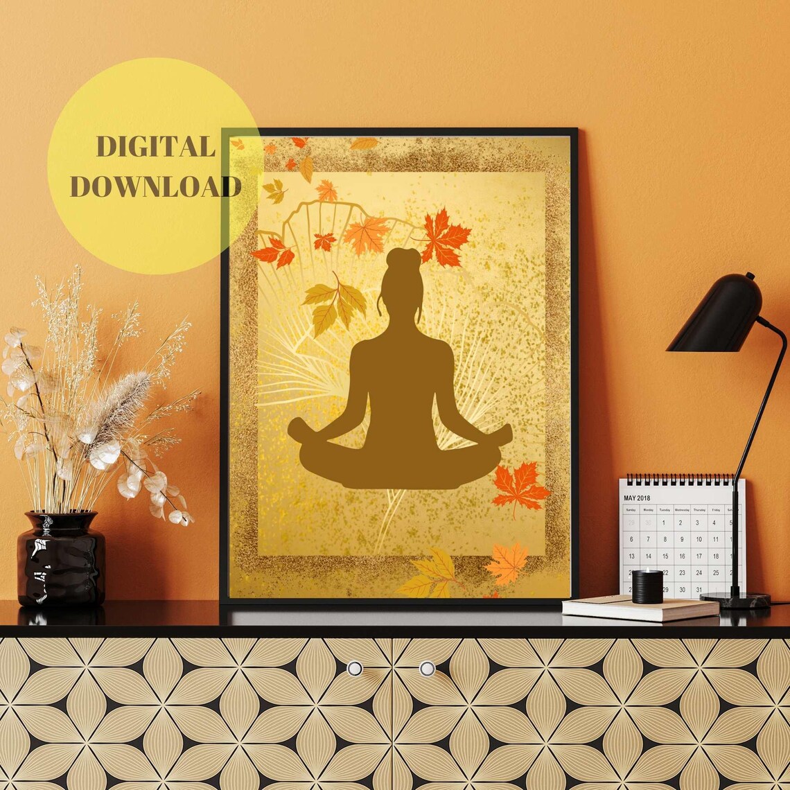 Meditating Wall Art, Modern Mindfulness Decor
