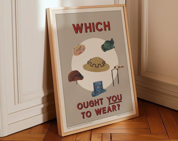 Retro Poster Typography Print Hat Vintage Art Print Fashion Poster Hats Print Beige Red Hallway Entrance Area Din A4 A3 A2 A1