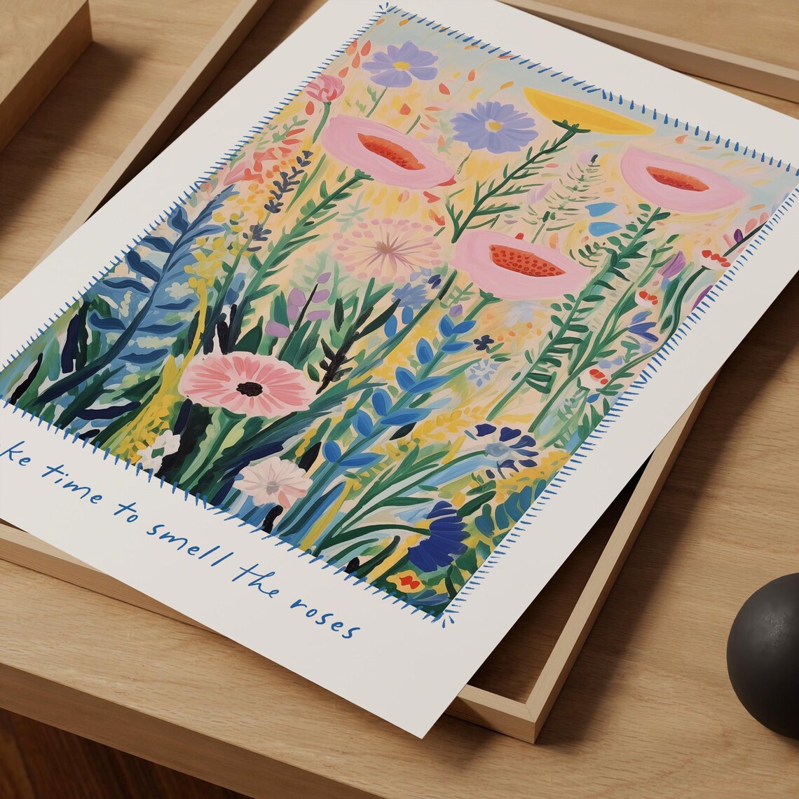 Take Time To Smell The Roses Colorful Wildflower Meadow Wall Art Print - Image 5
