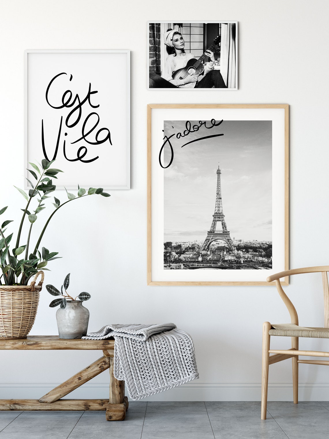 Paris Eiffel Tower J Adore Black And White Romantic Script Poster - Image 3