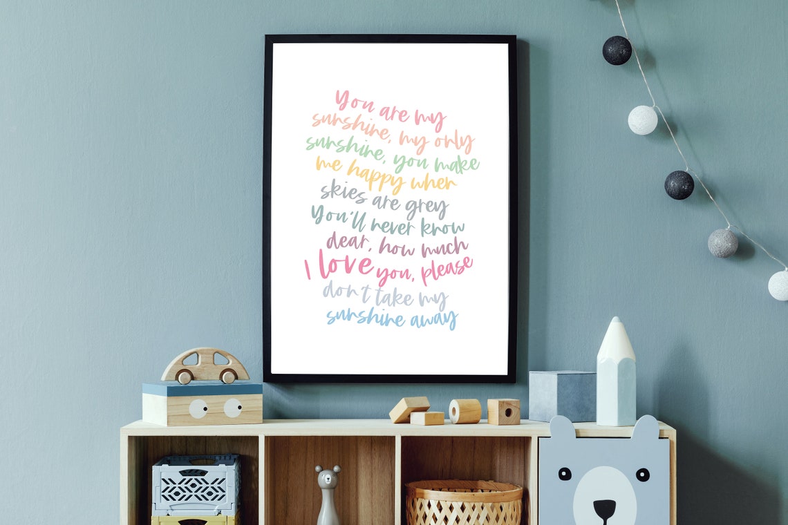 You Are My Sunshine Print Lyrics Print Nursery Song Print Nursery Rhyme Song Print Kids Bedroom Wall Art Playroom Print Boho Style - Image 2