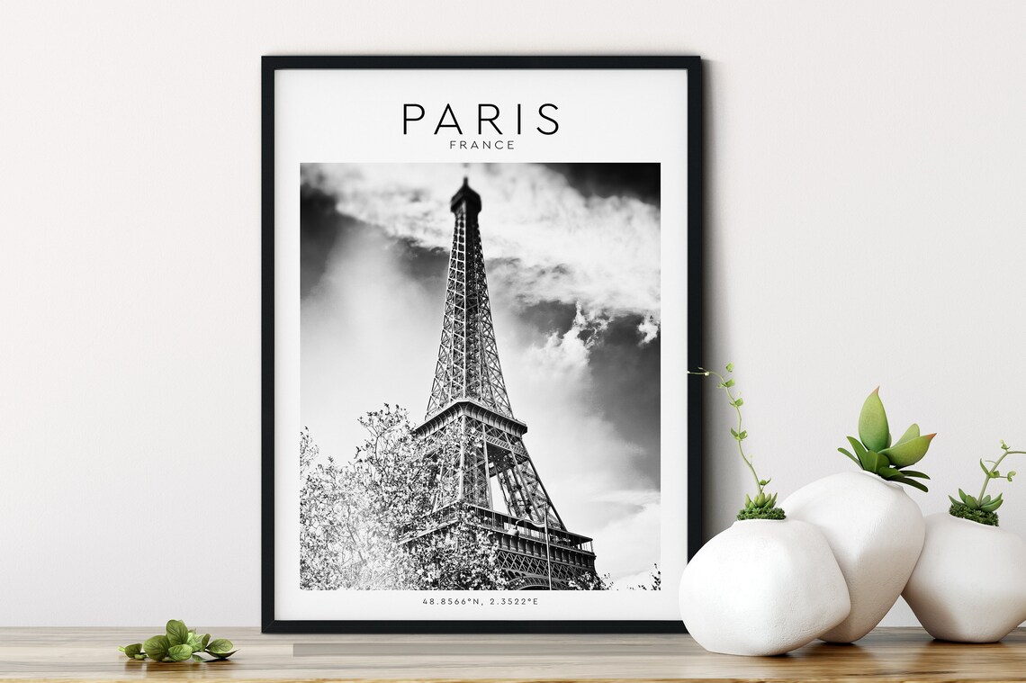 Eiffel Tower Poster Paris Photograph Wall Decor Travel France Print Trendy Modern Travel Poster Black And White Paris Photo Wall Art