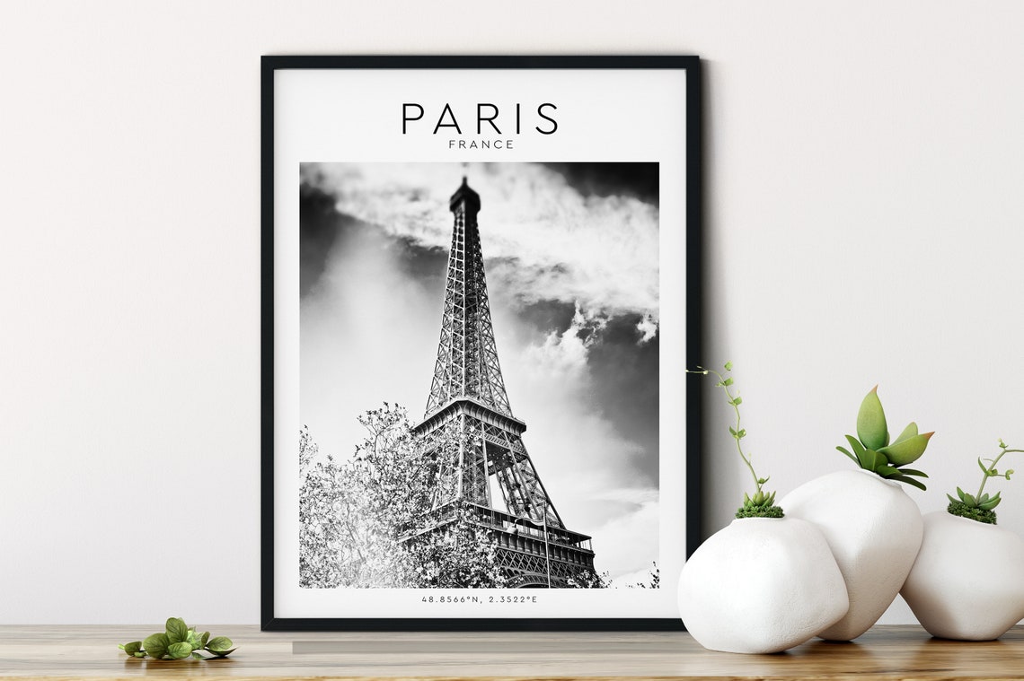 Paris France Eiffel Tower Upward Black And White Coordinates Poster