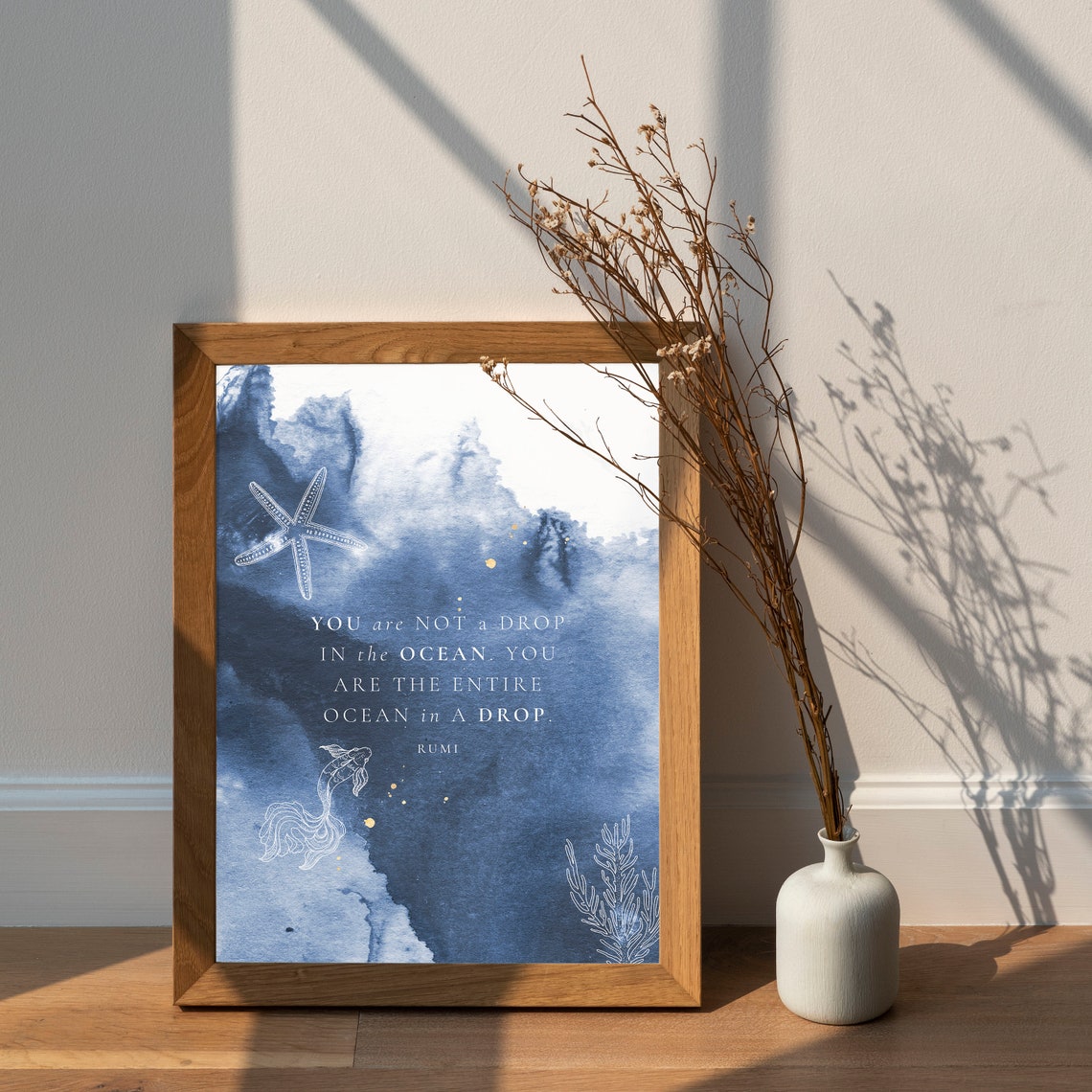 Rumi Quote You Are the Entire Ocean in a Drop Blue Watercolor Poster - Image 5