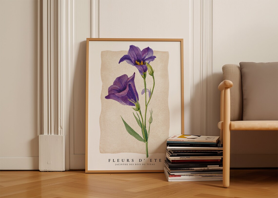 Purple Texas Wild Hyacinth Botanical Illustration French Floral Poster - Image 3