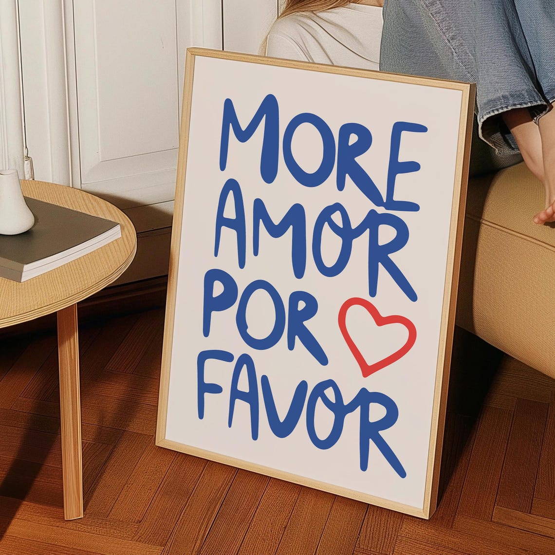 More Amor Por Favor Blue Love Quote Cream Heart Wall Art Print - Image 2