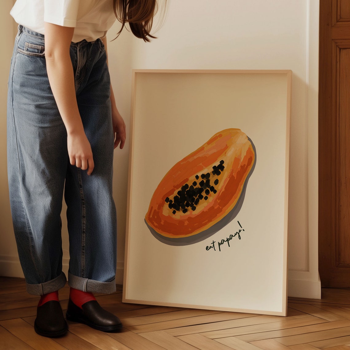 Papaya Fruit Art Print Poster Tropical Fruit Kitchen Wall Art Fruit Print Trendy Retro Poster Minimalist Kitchen Decor Papaya Poster - Image 3