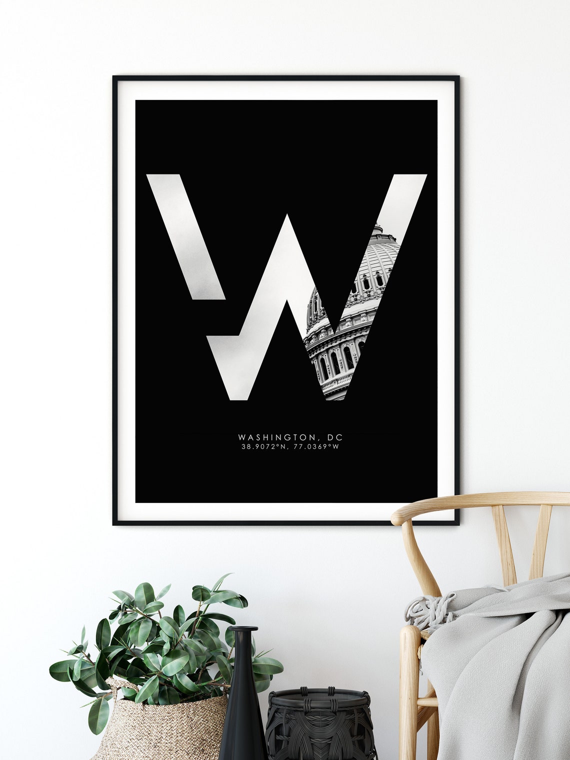 Washington DC Big W Letter US Capitol Dome Photo Coordinates Poster - Image 4