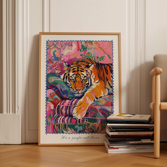 Tiger Print, Maximalist Boho Animal Wall Art Poster