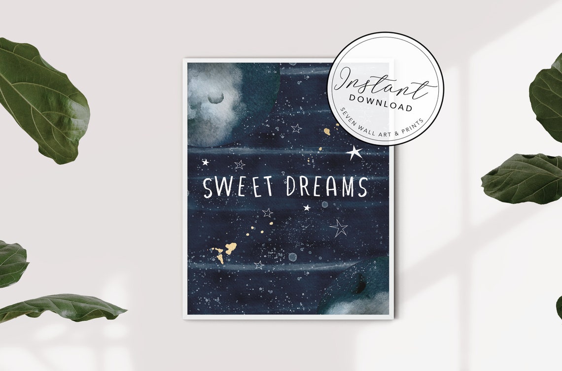 Sweet Dreams Night Sky Gold Stars Nursery Wall Art Print Poster - Image 3