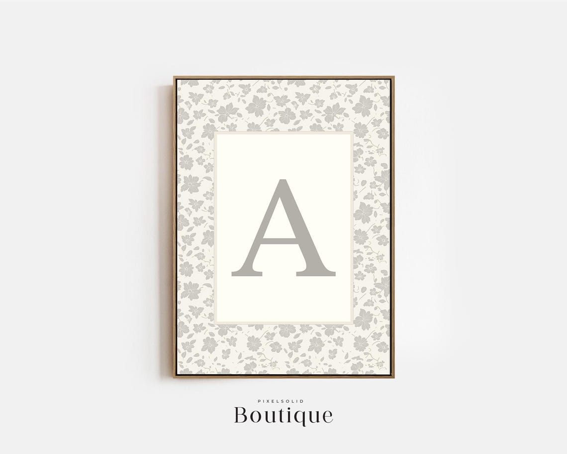 Elegant Floral Monogram Letter A Nursery Initial Artwork Print