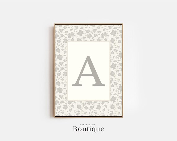 Elegant Floral Monogram Letter A Print New Baby Gift Design Initial Decor Nursery Art No482