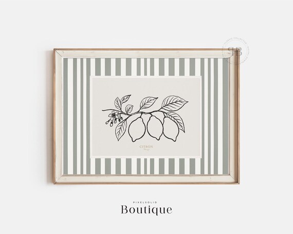 Citron Botanical Line Art Citrus Fruit Vintage French Poster