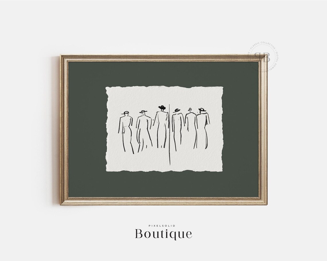 Minimalist Line Art Group Portrait Six Figures Abstract Sketch Poster Art