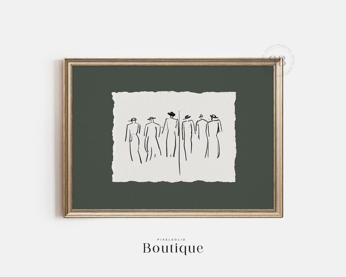 Modern Minimalist Line Art Group Portrait Print Abstract Figures Wall Contemporary Sketch Vintage Style No813