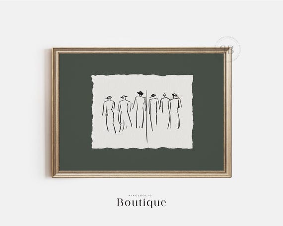 Modern Minimalist Line Art Group Portrait Print Abstract Figures Wall Contemporary Sketch Vintage Style No813