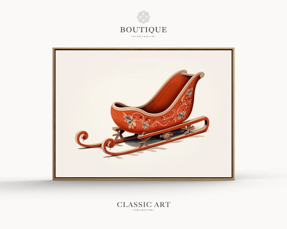 Oldfashioned Painting Of Christmas Sleigh Holiday Art Decor Wall Vintagestyle Illustration Classic Sled No173