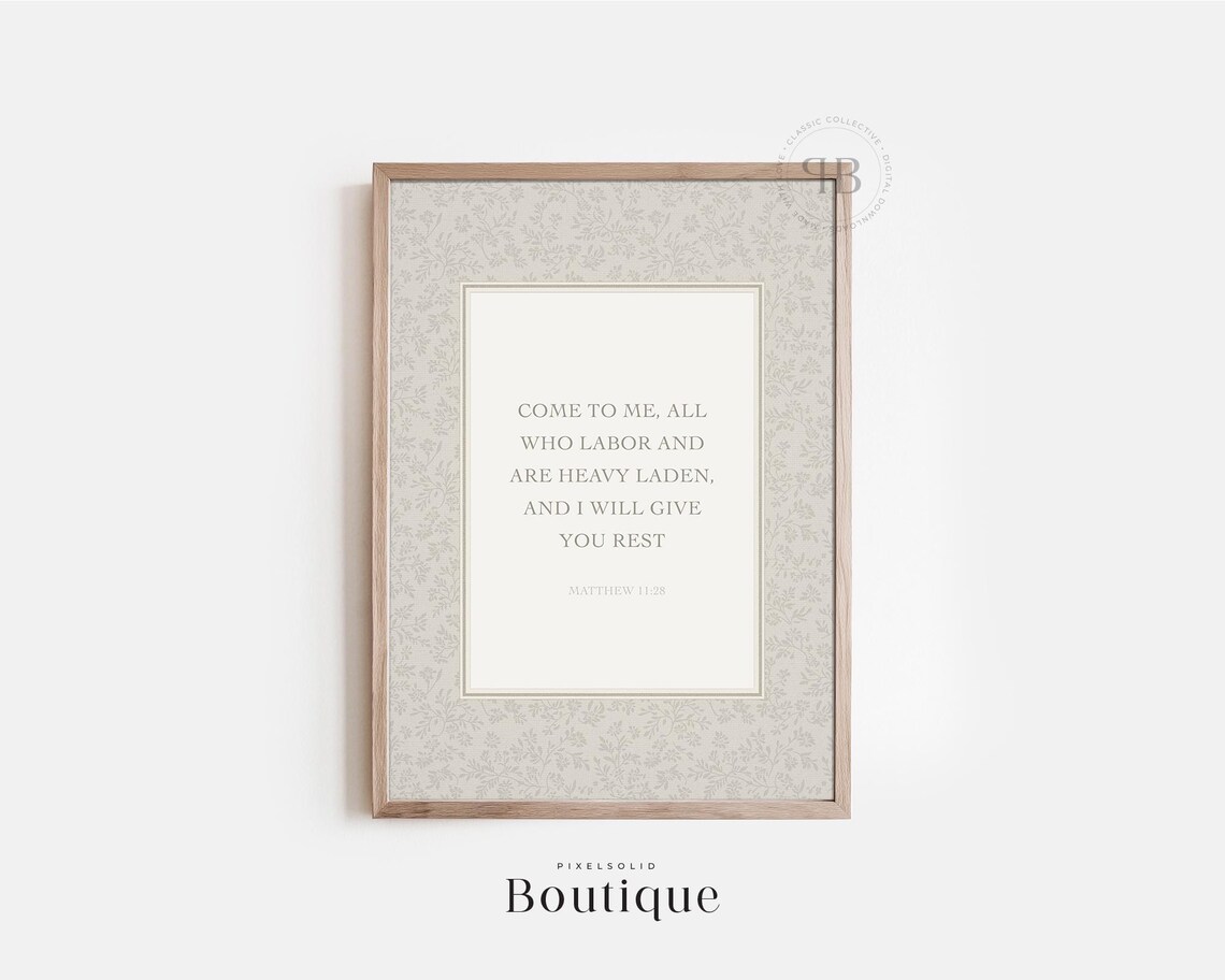 Bible Verse Wall Art Matthew 1128 Scripture Decor Christian Home Sign Farmhouse Print No671