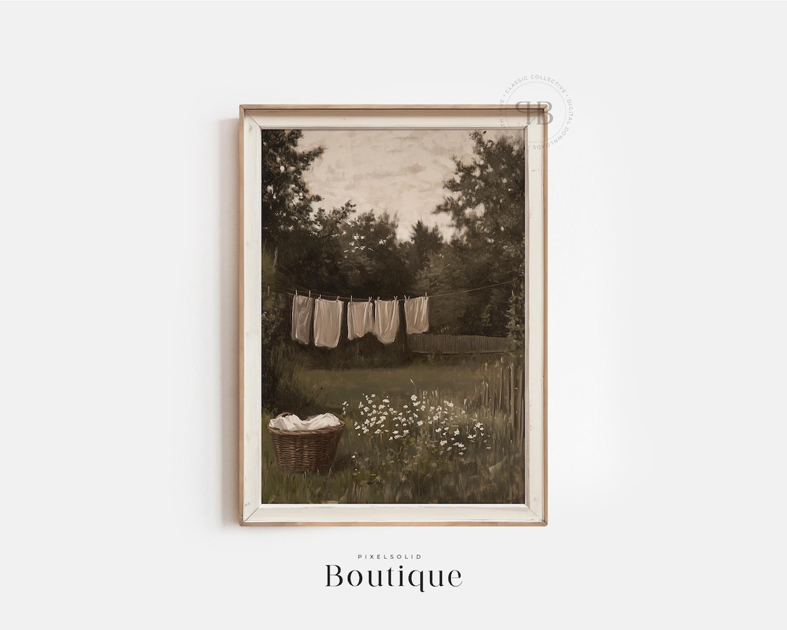 Farmhouse Laundry Line Print, Rustic Vintage Style