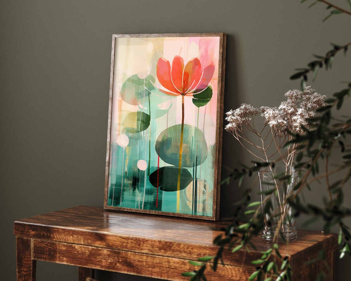Coral Red Bloom Minimal Floral Modern Abstract Botanical Poster