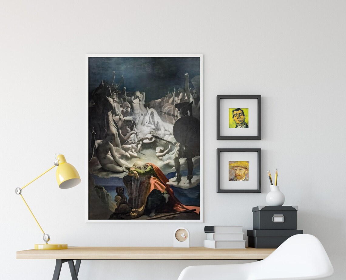 Dream of Ossian Slumbering Harpist Spectral Warriors Painting Poster - Image 3