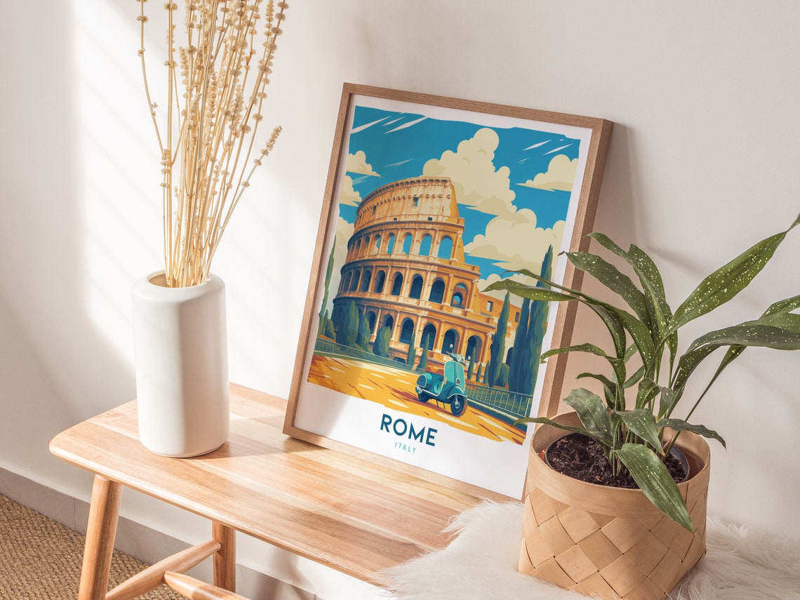 Rome Italy Colosseum Retro Travel Poster with Classic Vespa Art - Image 3