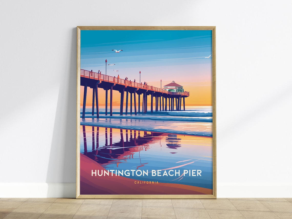 Huntington Beach Pier Sunset Travel Poster