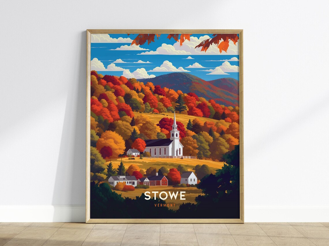 Stowe Vermont Travel Poster, New England Decor