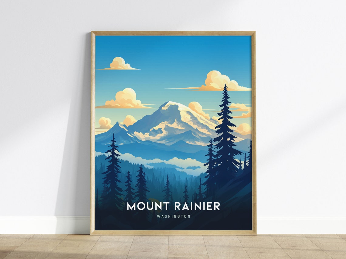 Mount Rainier Washington Snow Capped Peak Forest View Poster
