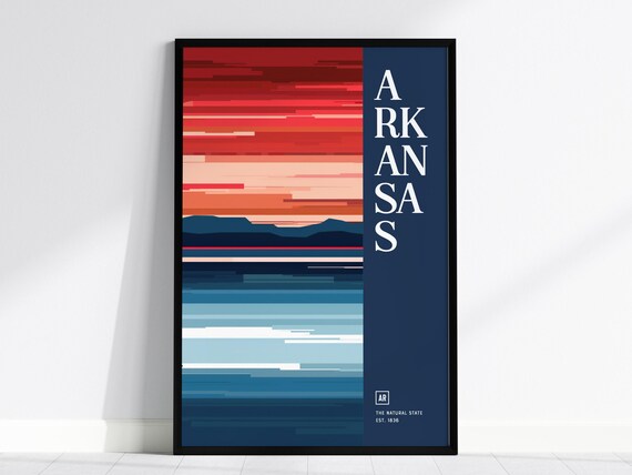 Arkansas Natural State Abstract Sunset Stripes Retro Travel Poster