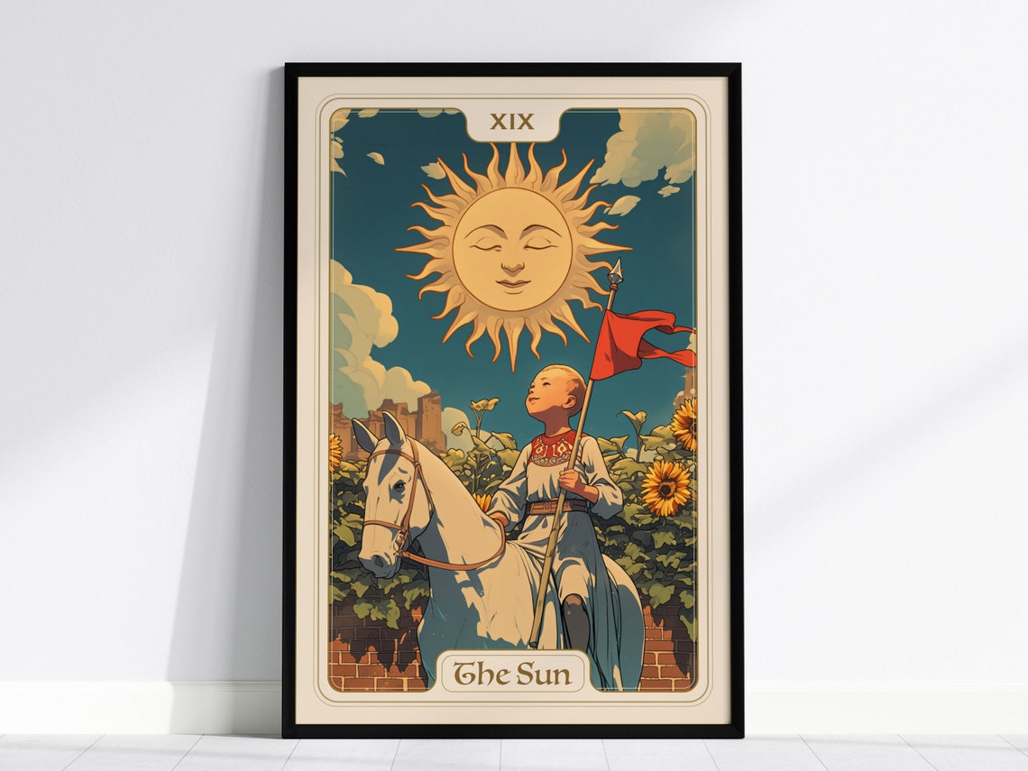 The Sun Major Arcana Tarot Card Vintage Divination Style Poster