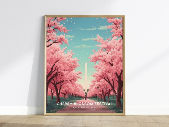 Cherry Blossom Festival Washington DC Monument Spring Poster