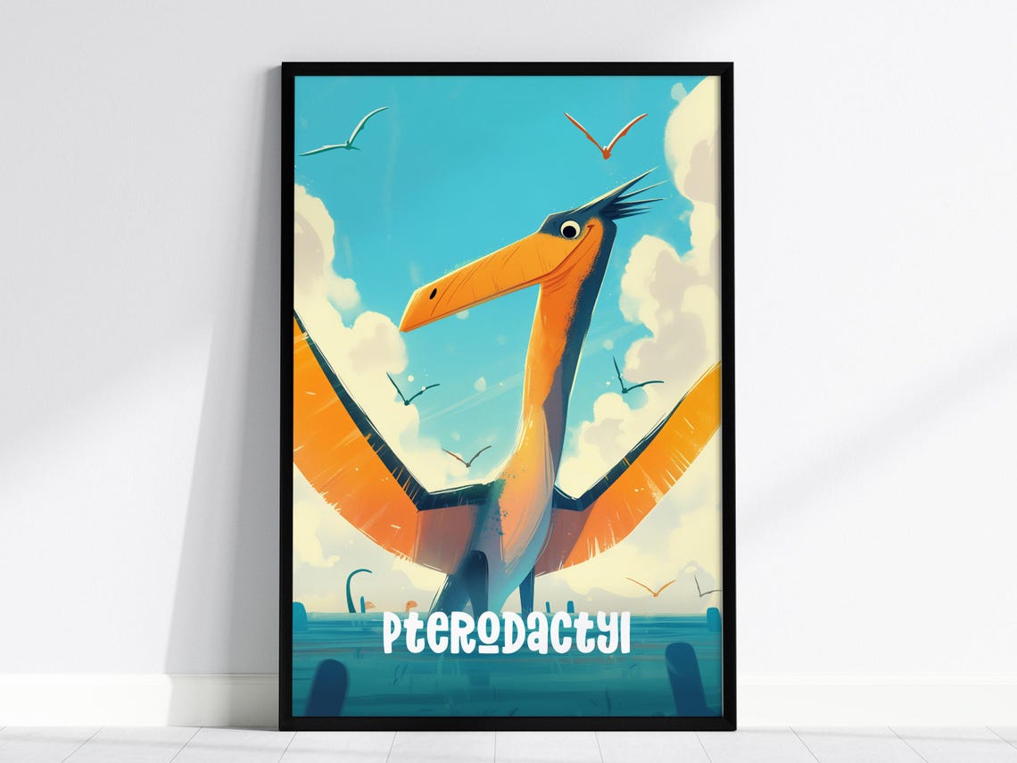 Pterodactyl Nursery Art Print Adventure Dinos Kids Room Decor