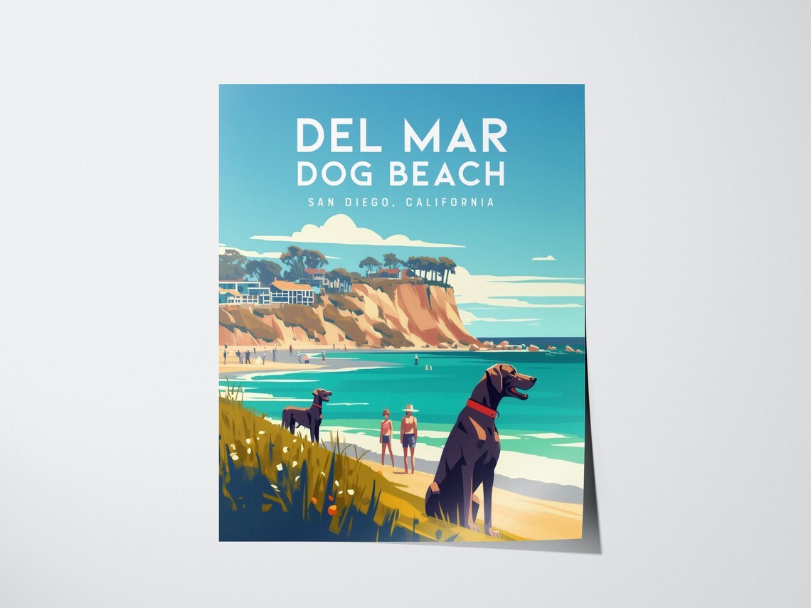 Del Mar Dog Beach San Diego California Labrador Coastal Travel Poster